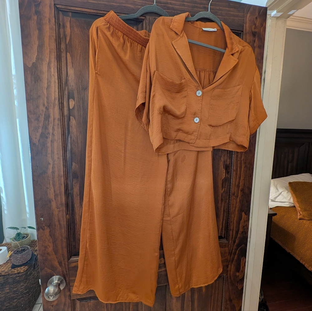 Lush Rust Orange Two-Piece Silky Set